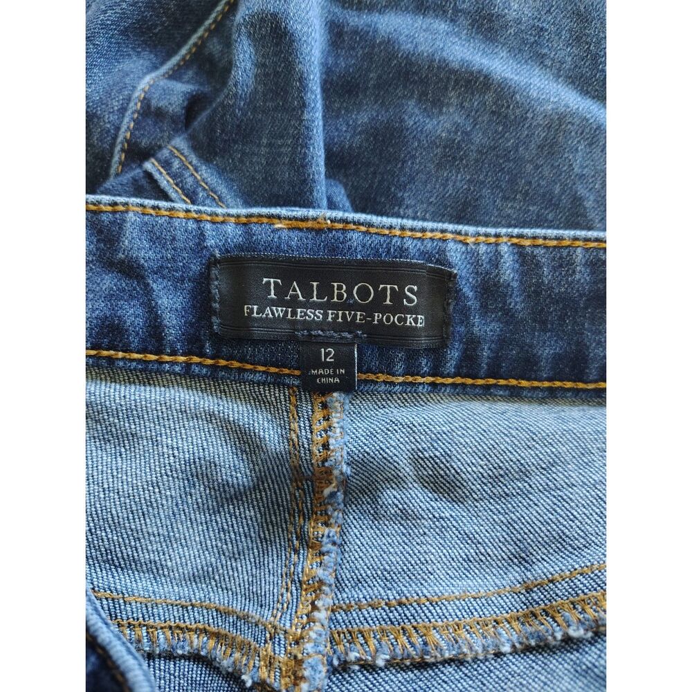 Talbots Flawless Five Pocket Crop Jeans Sz 12 Raw Hem Stretch Blue Denim Capri - Picture 5 of 6